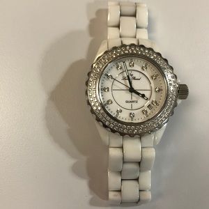 Lucien Piccard White Ceramic Watch with Crystals